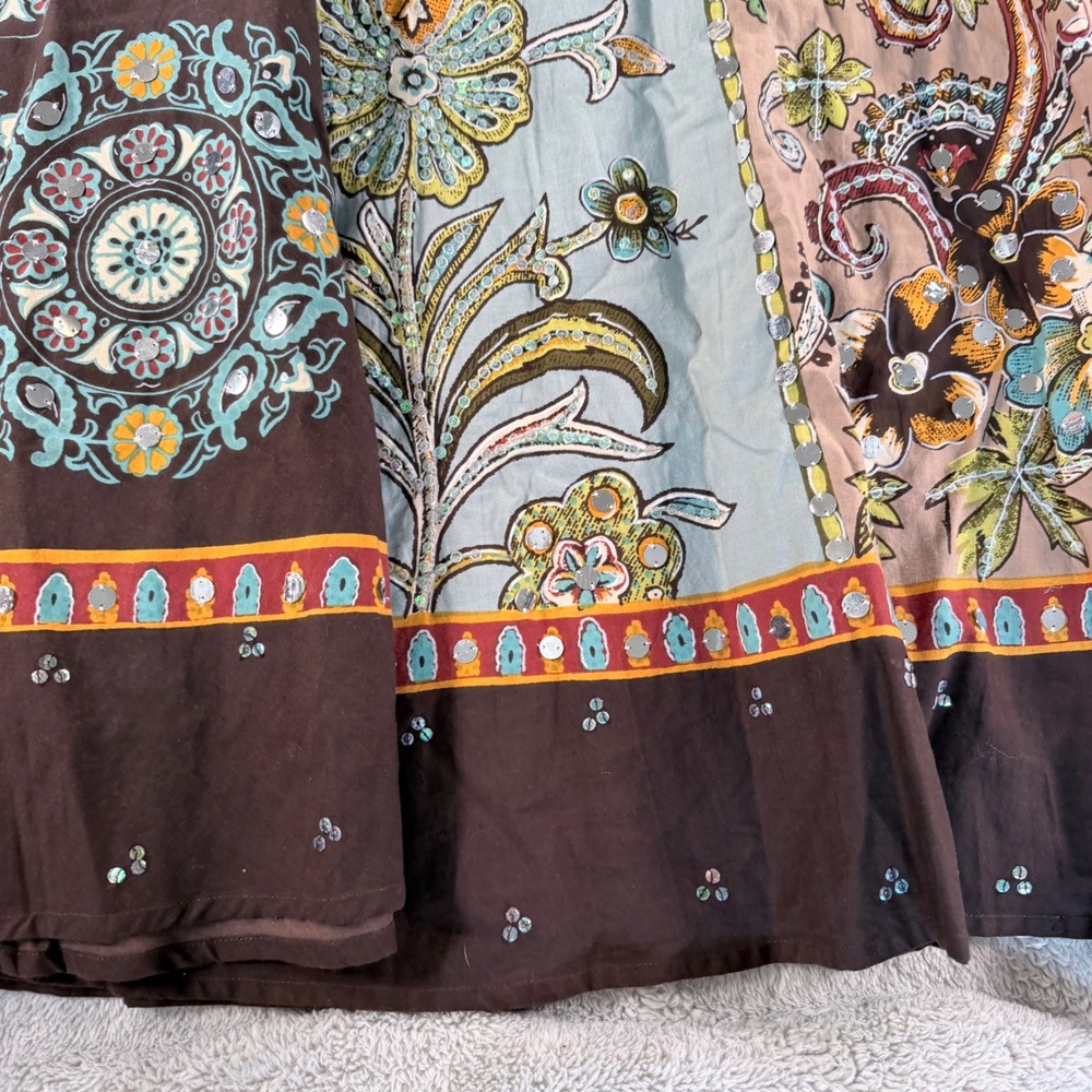 Soft Surroundings Maxi Skirt Womens M Brown Floral Paisley Sequin Embellished - Picture 10 of 10